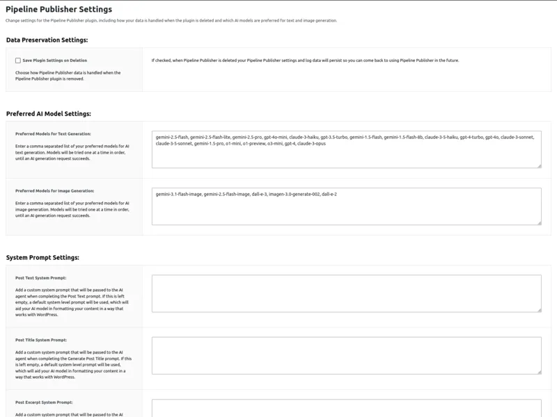 Screenshot of Pipeline Publisher - An AI Autoblogger for WordPress