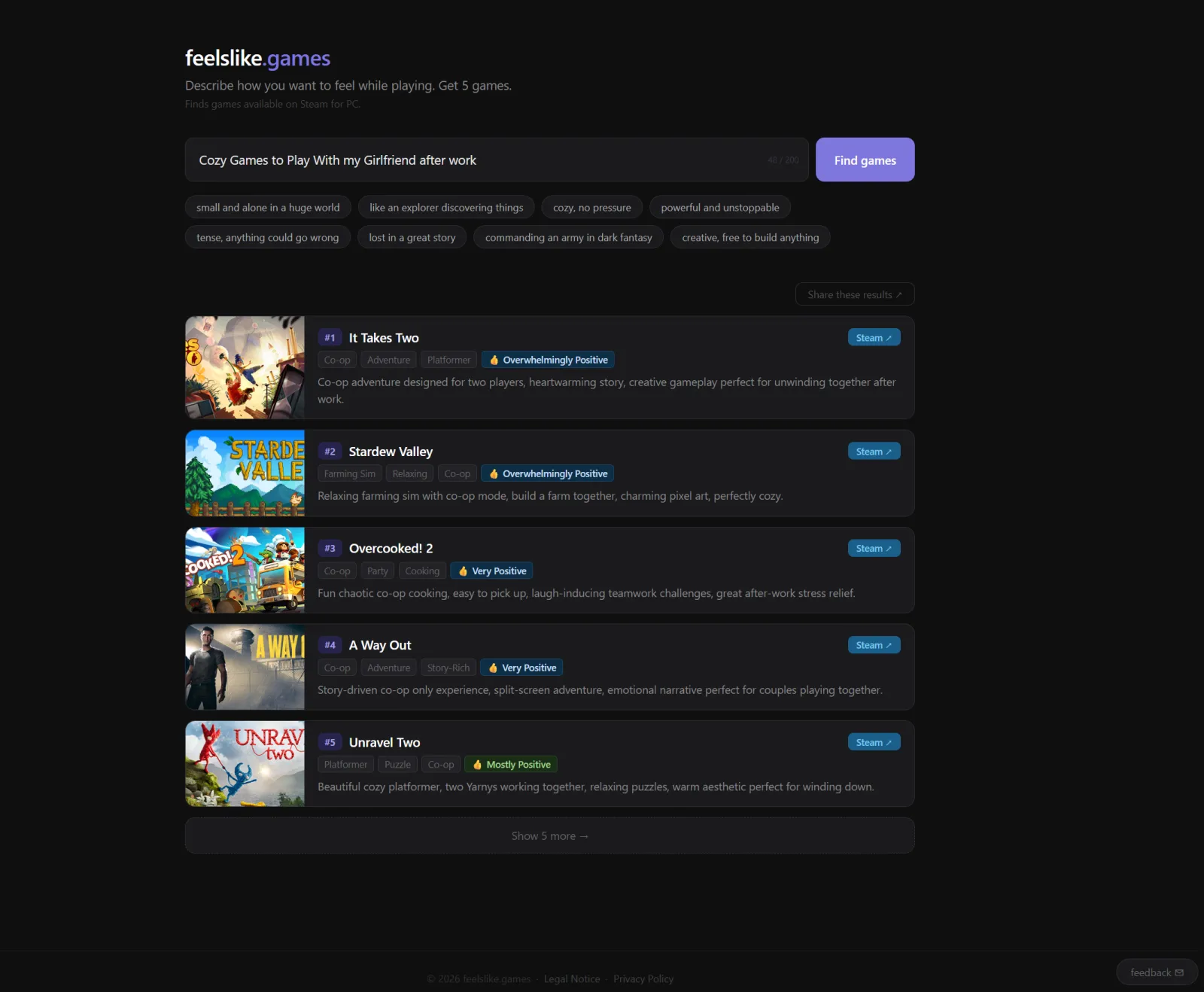 Screenshot of Feelslike.games