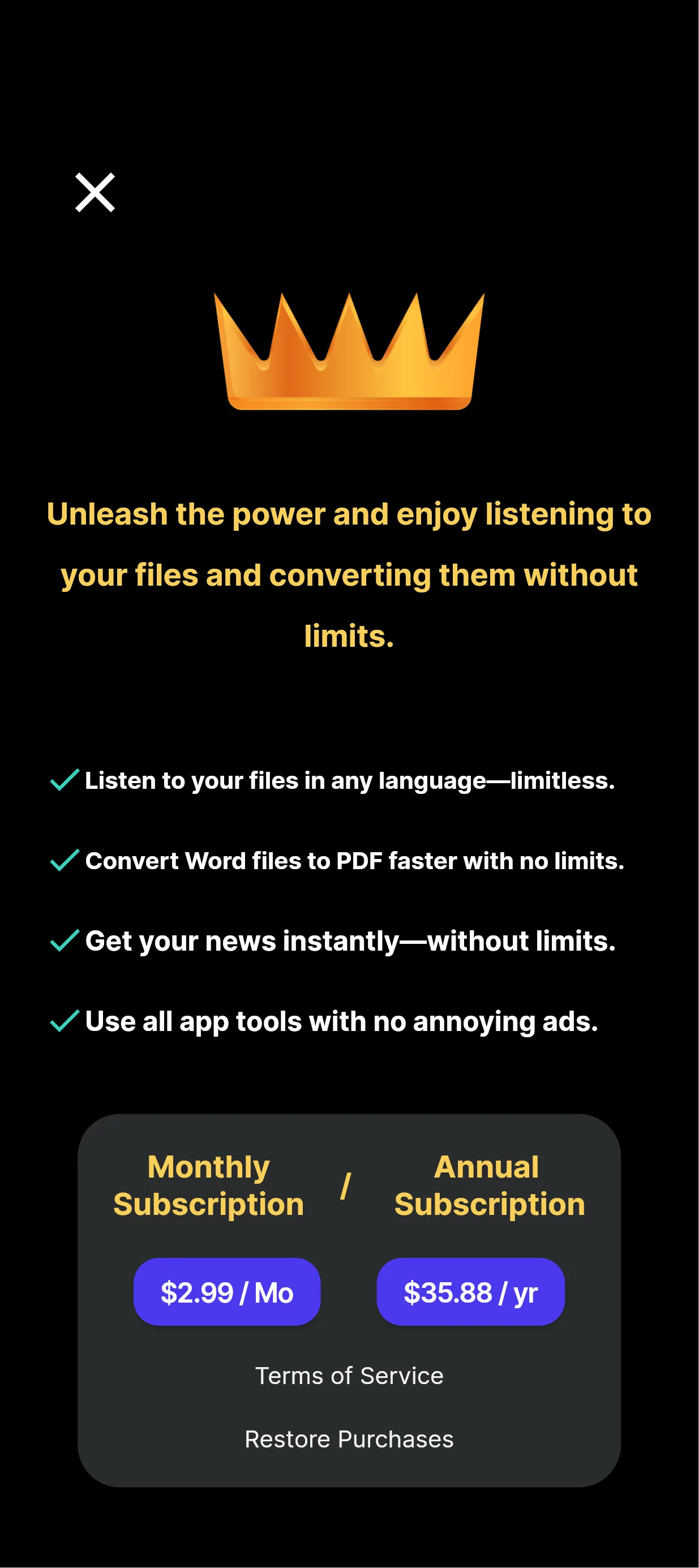 Screenshot of Voxify AI: Text to Speech TTS