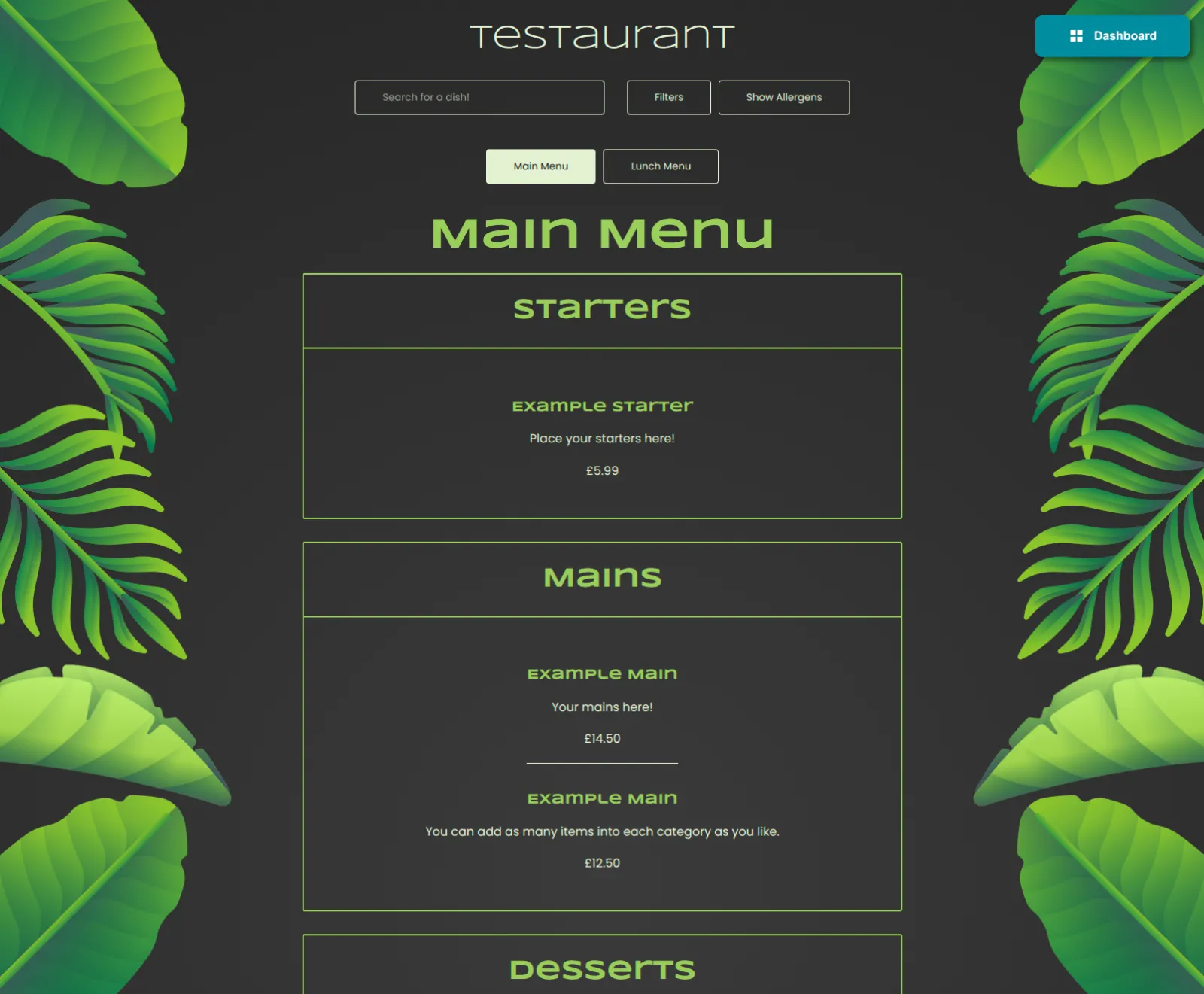 Screenshot of Menu One