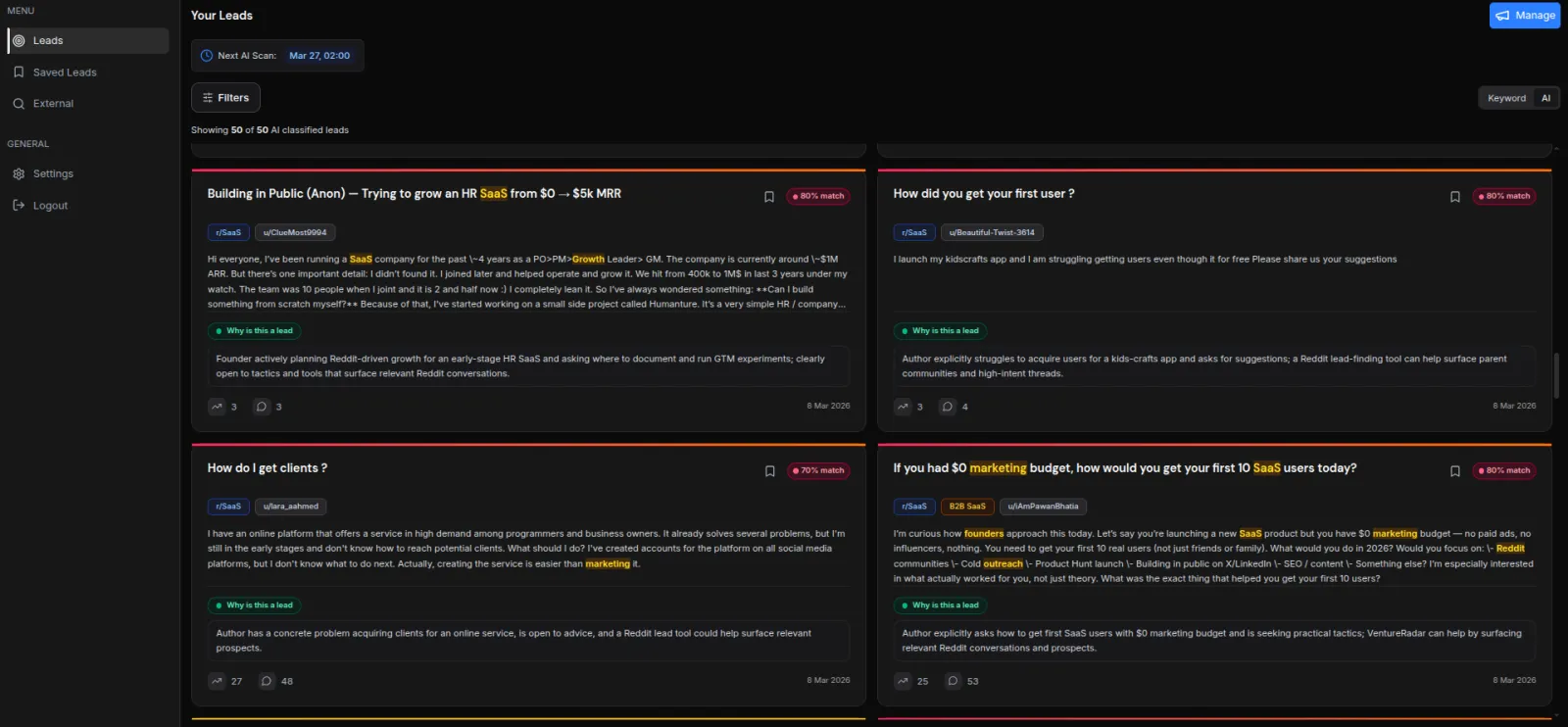 Screenshot of VentureRadar