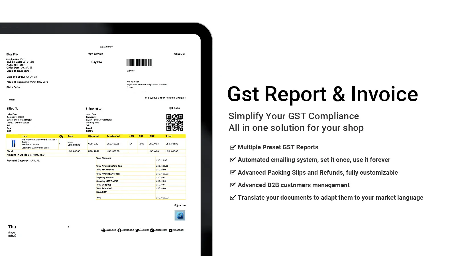 Screenshot of GST Reports & Invoices