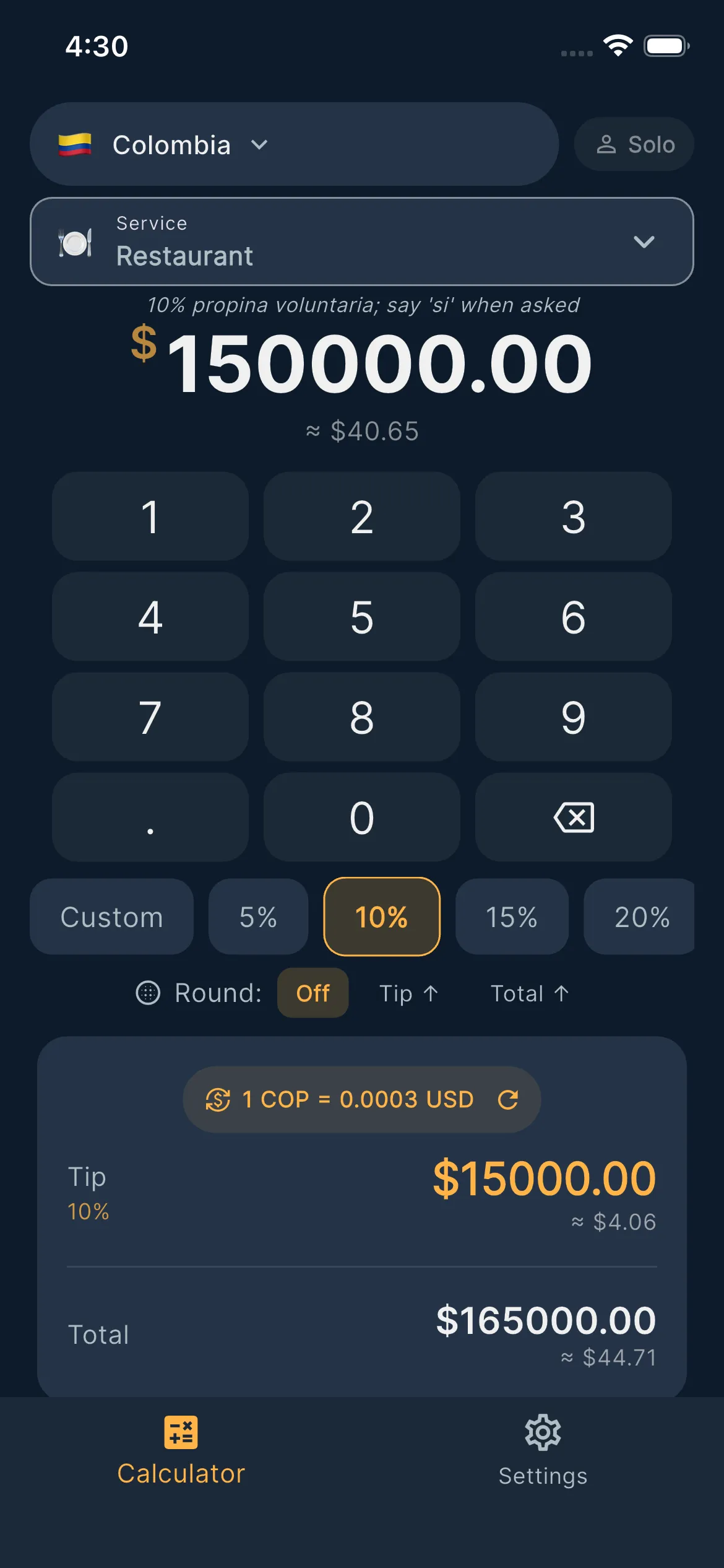 Screenshot of Travel Tip Calculator