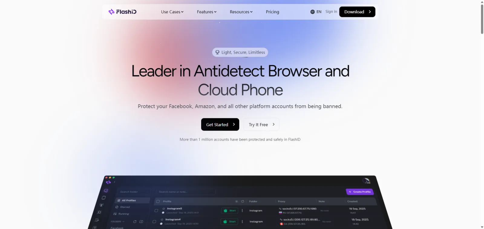 Screenshot of FlashID Anti-Detect Browser