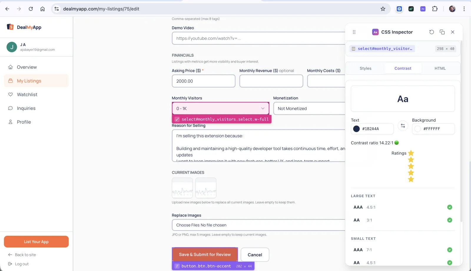 Screenshot of CSS Inspector Pro