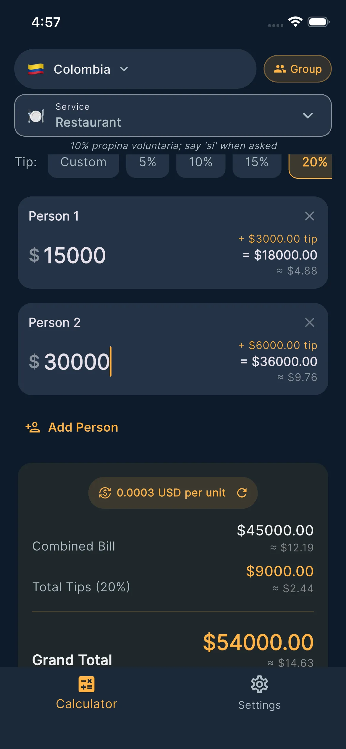 Screenshot of Travel Tip Calculator
