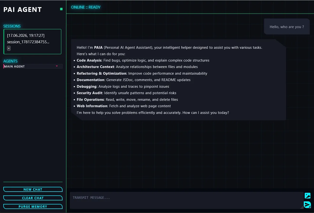 Screenshot of Open Personal AI Agent (PAIAgent)