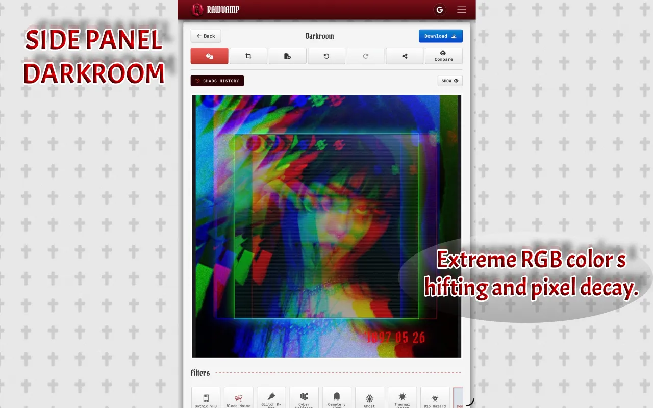 Screenshot of RawVamp: Dark Aesthetic Photo Editor & Y2K Grunge Filter