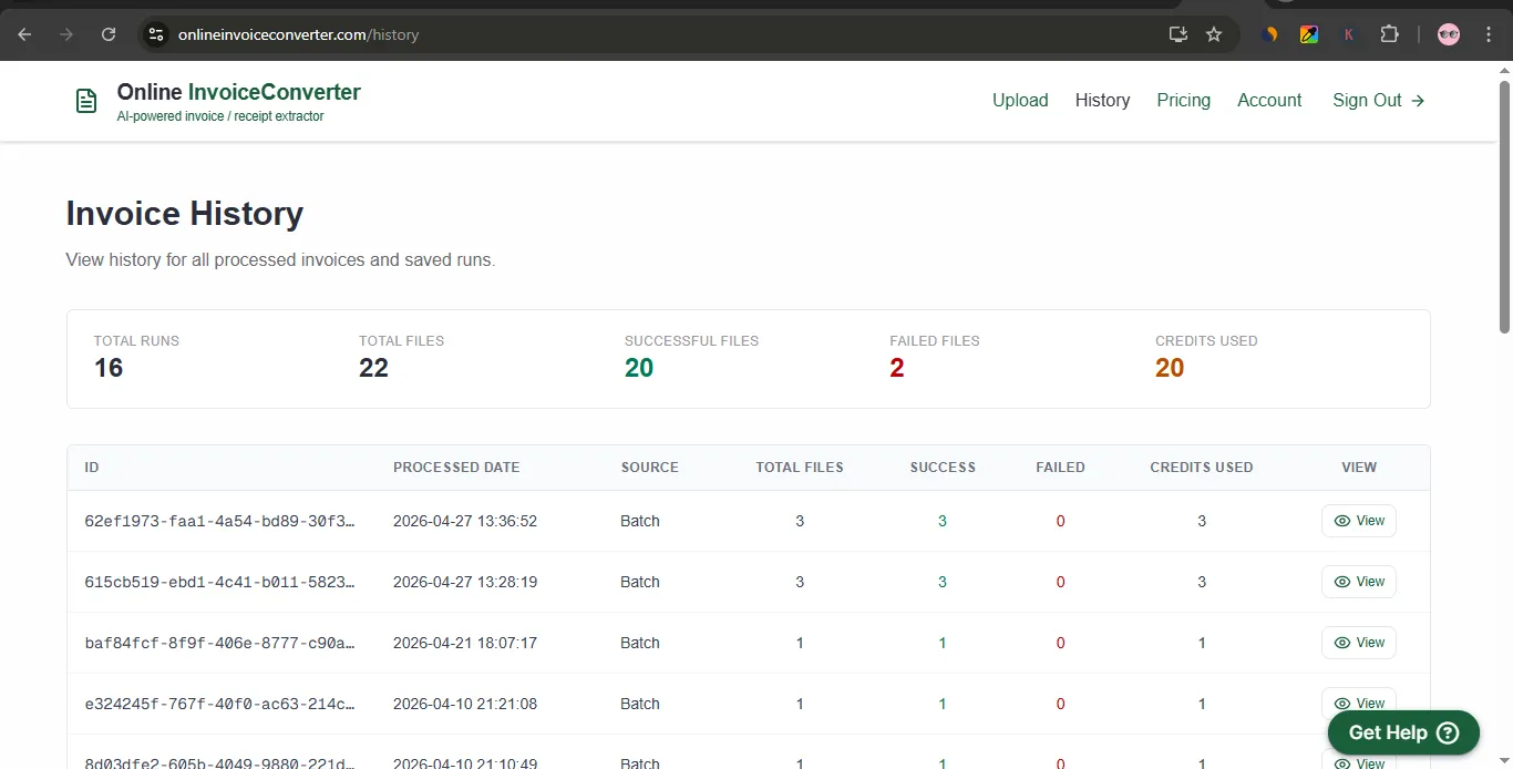 Screenshot of Online InvoiceConverter