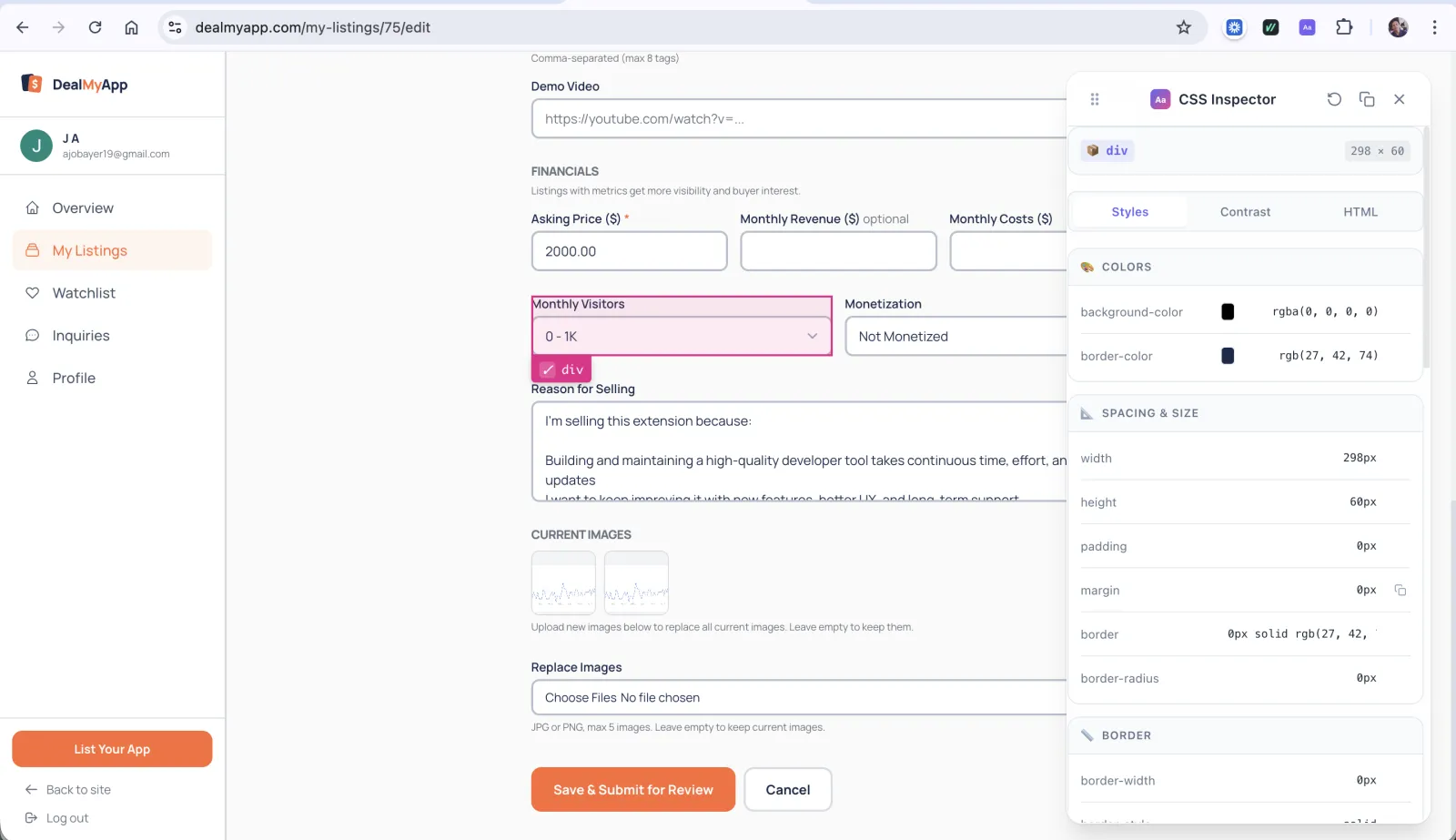 Screenshot of CSS Inspector Pro