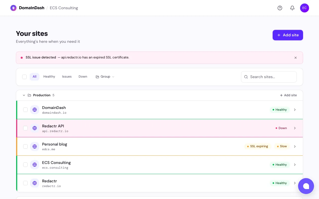 Screenshot of DomainDash