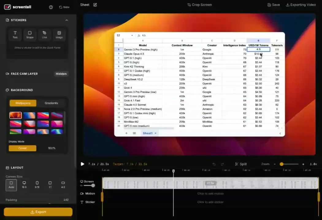Screenshot of Screentell