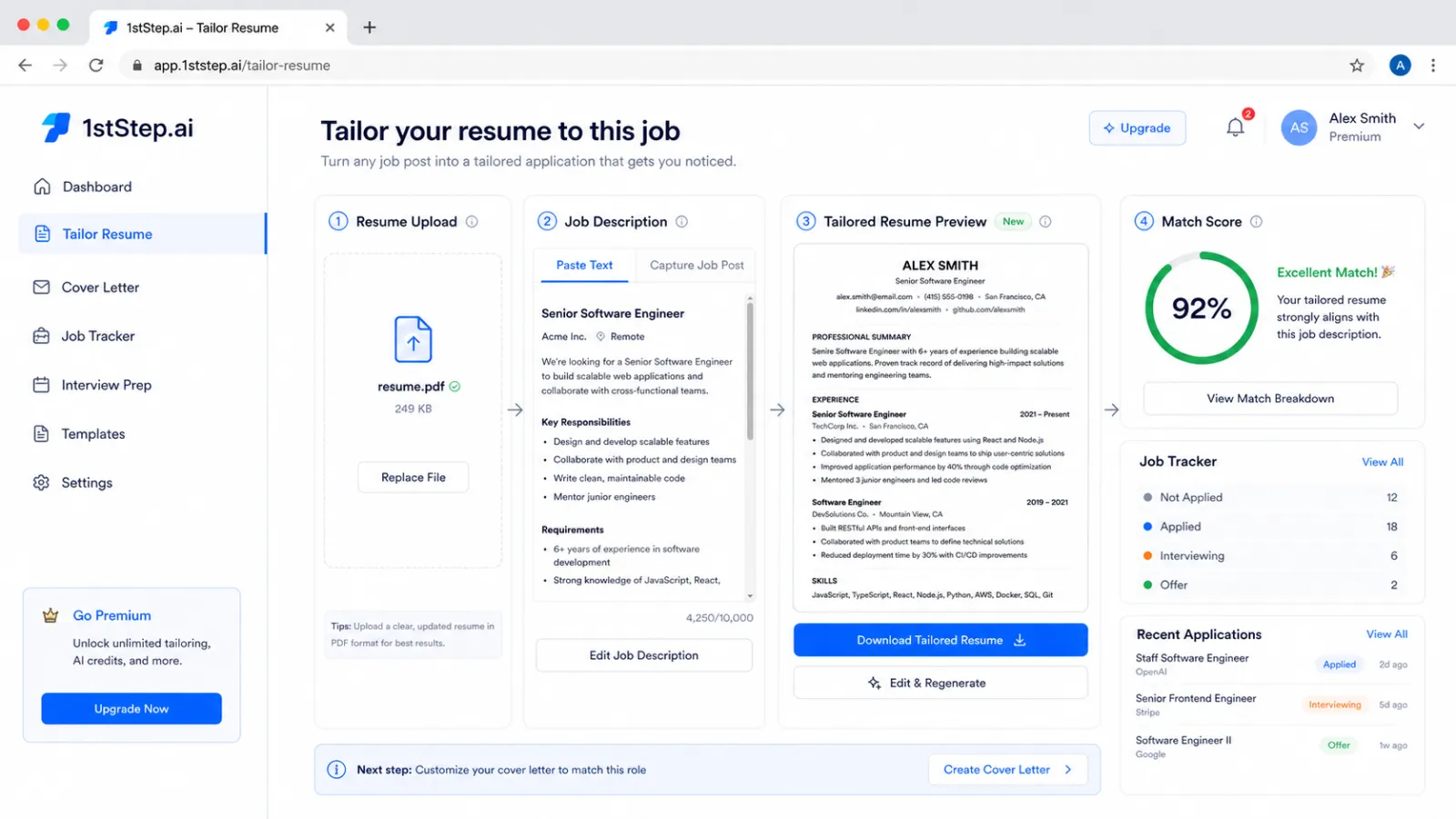 Screenshot of app.1stStep.ai