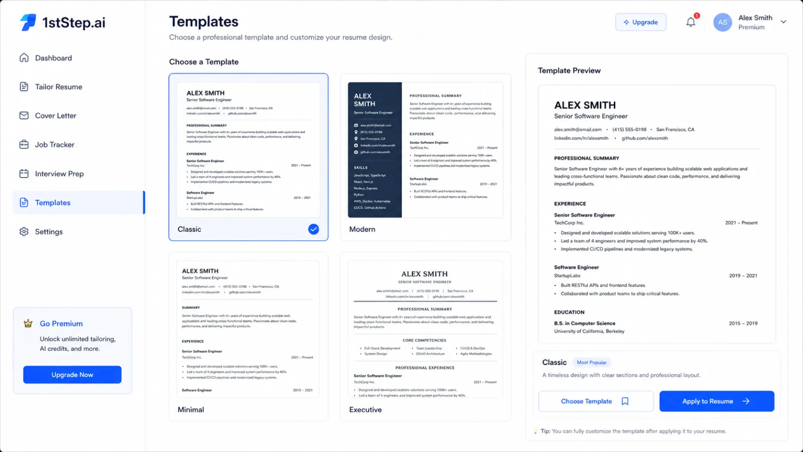 Screenshot of app.1stStep.ai