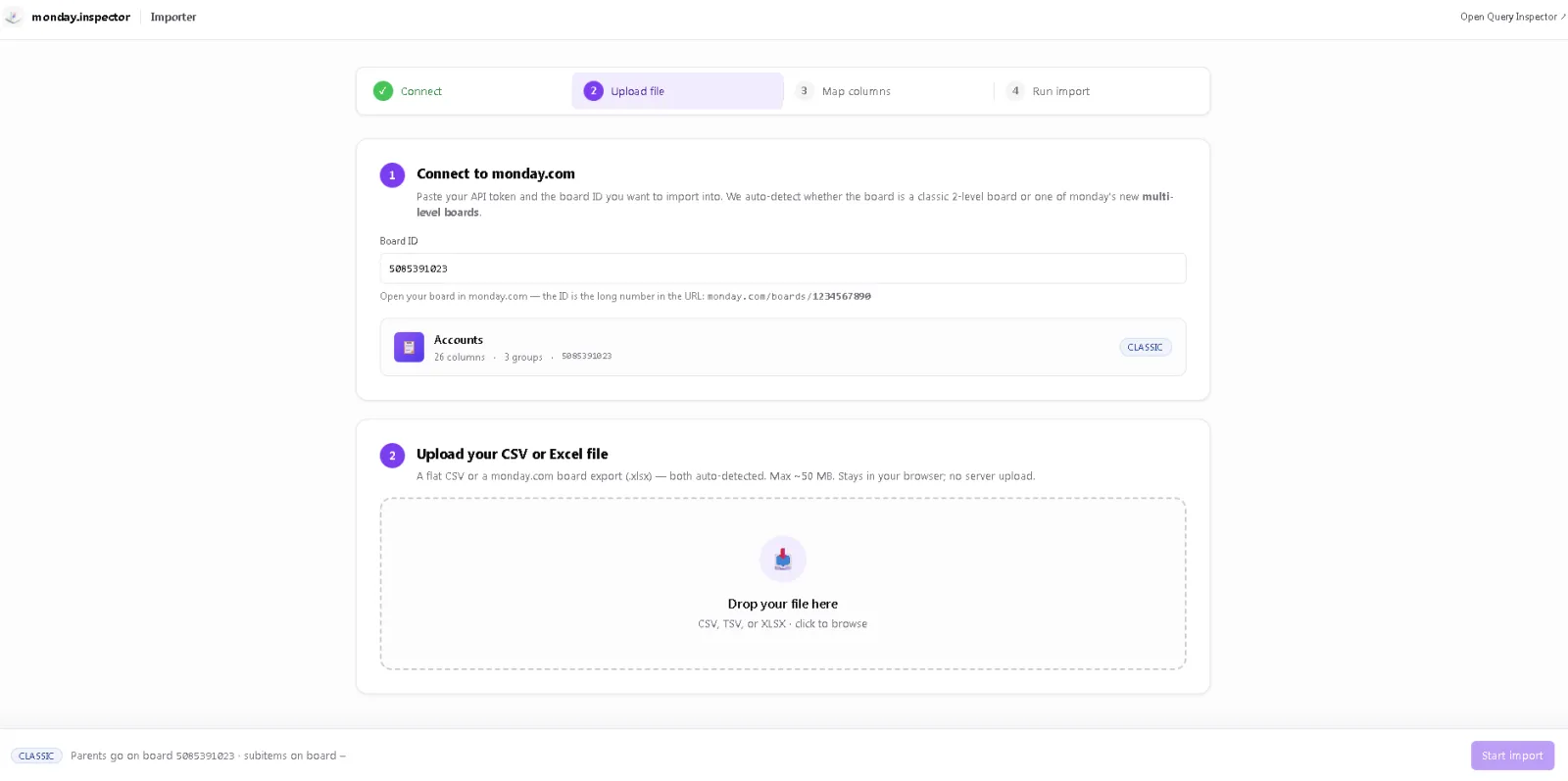 Screenshot of Monday Inspector
