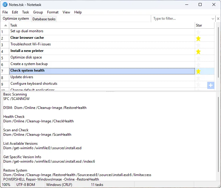 Screenshot of Notetask