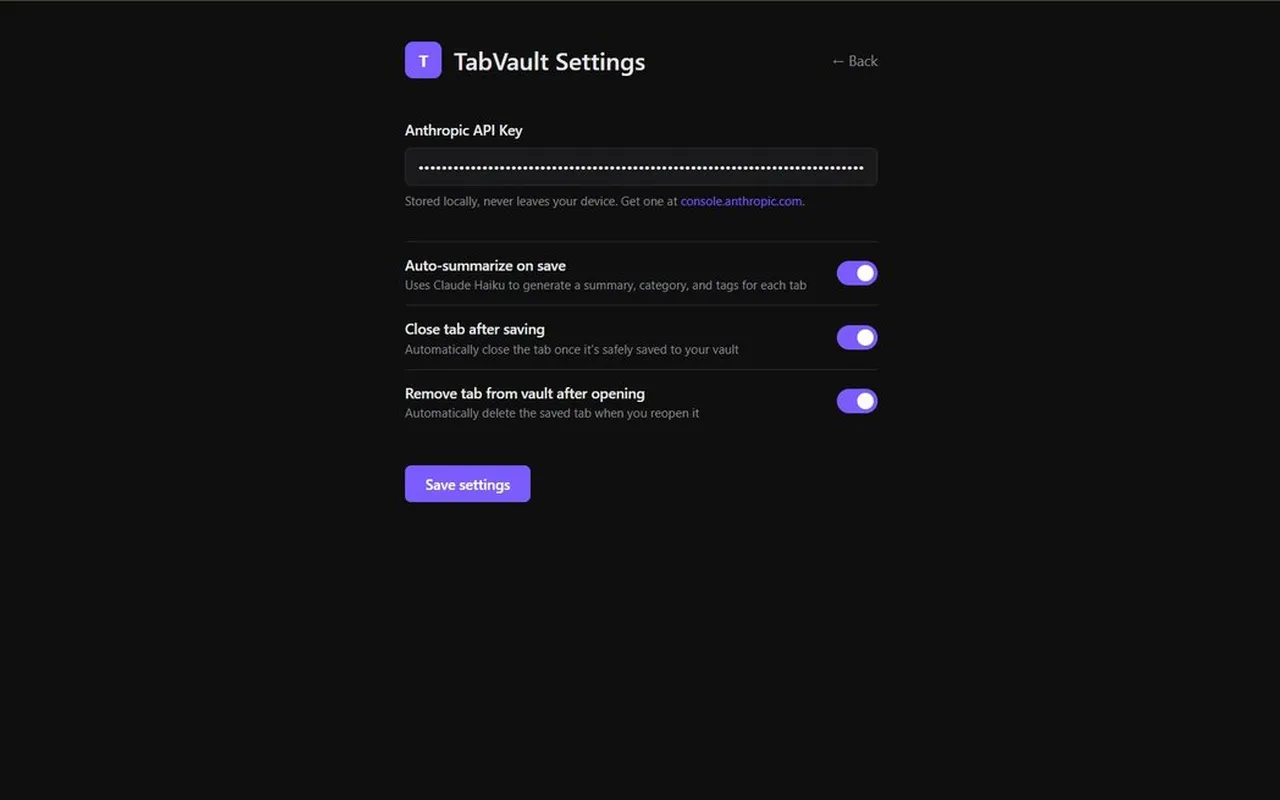 Screenshot of TabVault — AI Tab Manager