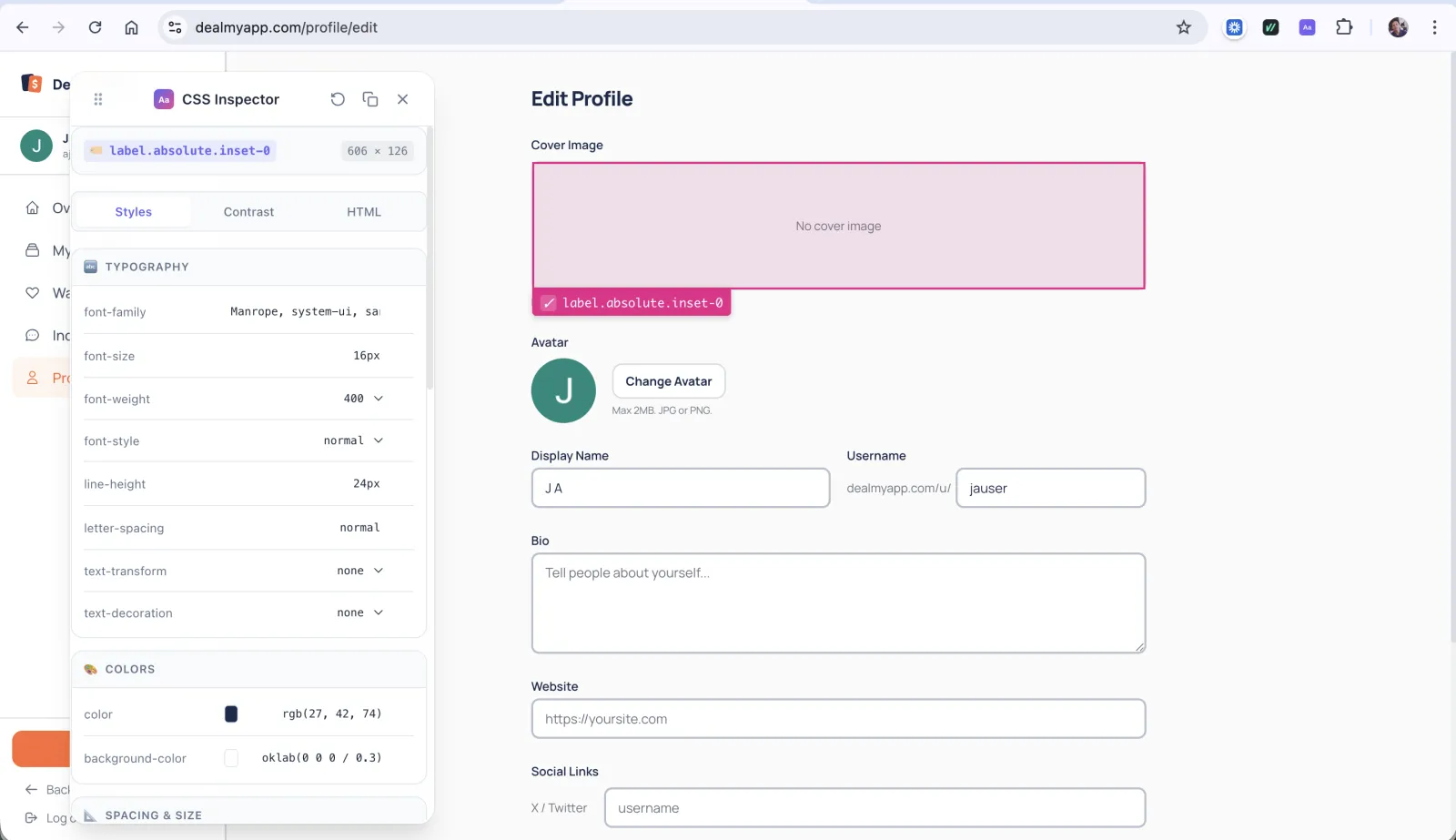 Screenshot of CSS Inspector Pro