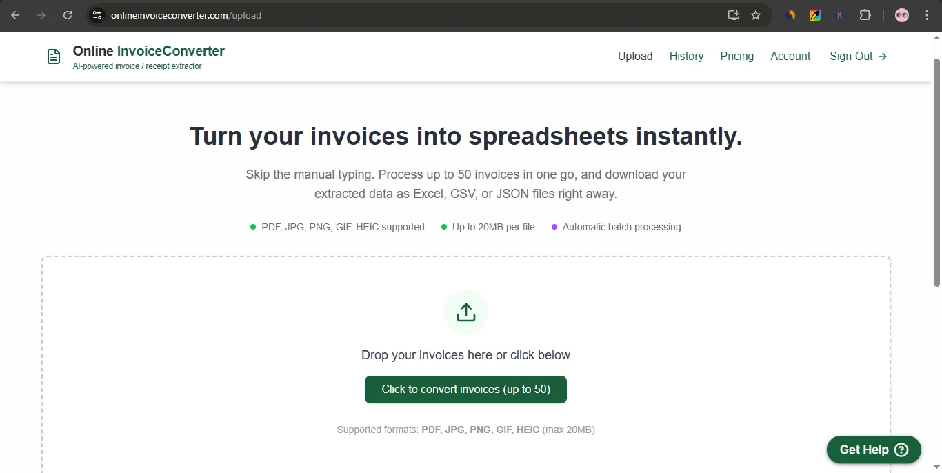 Screenshot of Online InvoiceConverter