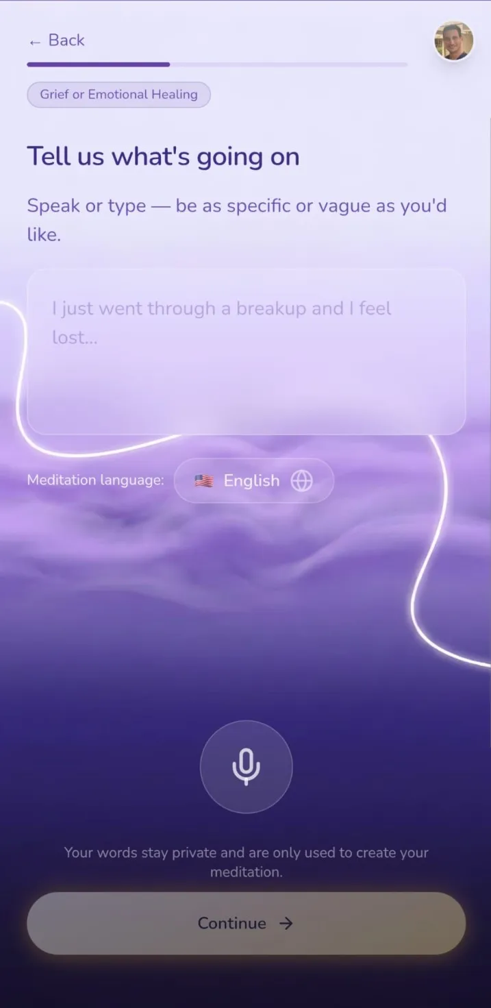 Screenshot of MediTailor - AI Meditation App