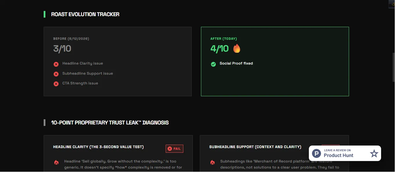 Screenshot of RoastMyLanding