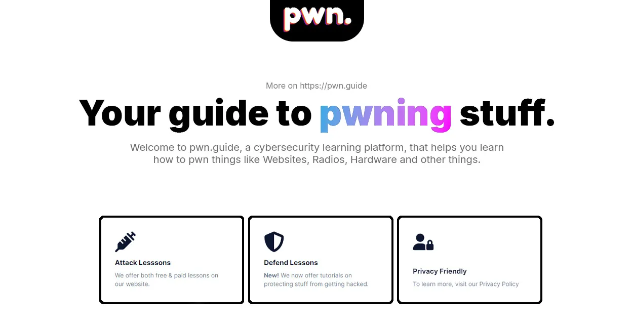 Screenshot of pwn.guide - Master Cybersecurity with Hands-On Tutorials
