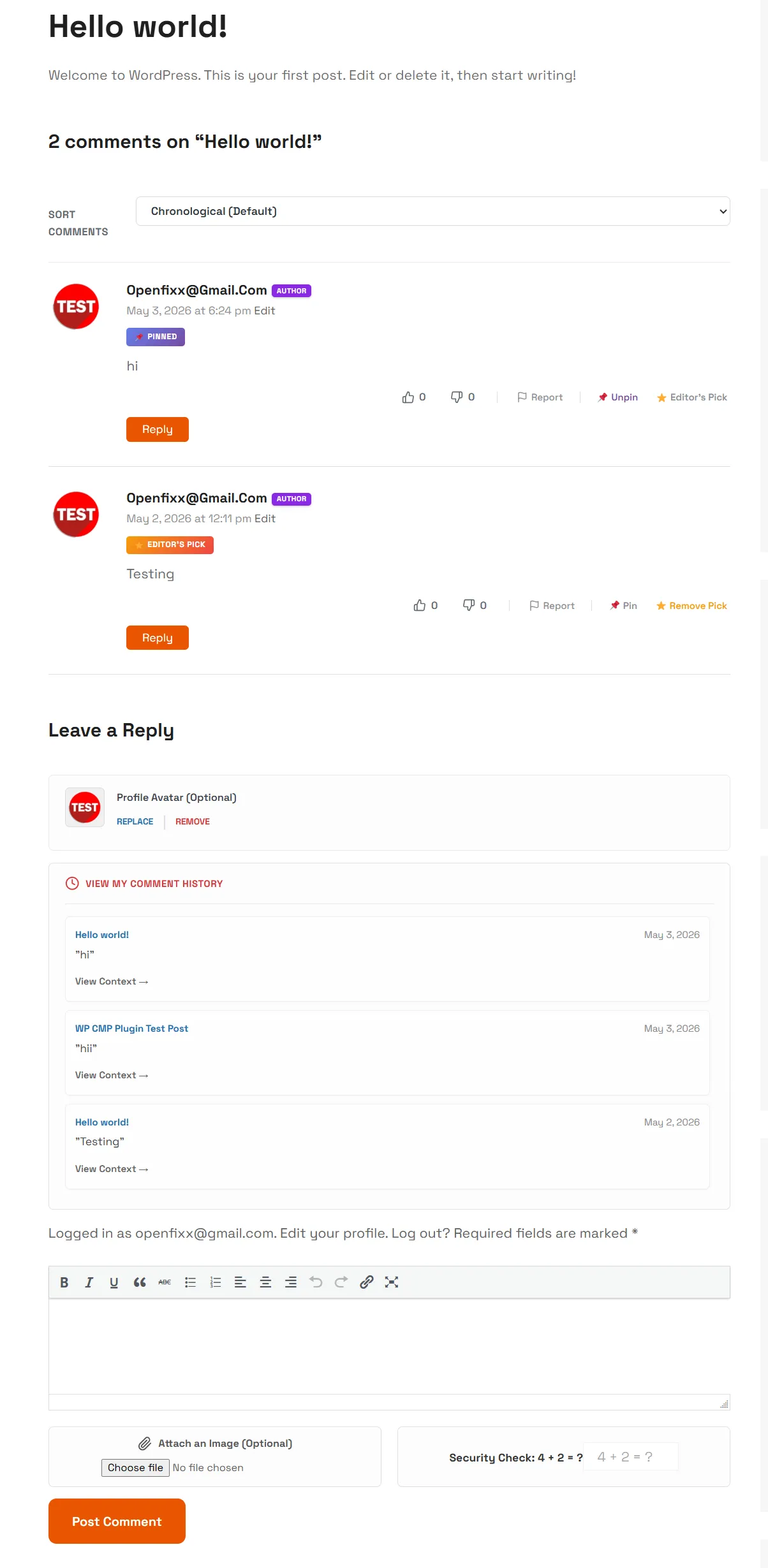 Screenshot of Commvatar - Custom Avatars, Captcha & Comment Socialiser Wordpress Plugin