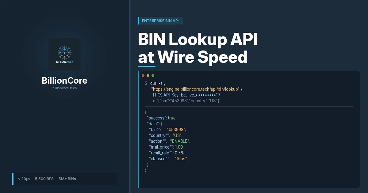 BillionCore — BIN Risk Scoring & Fraud Decision API