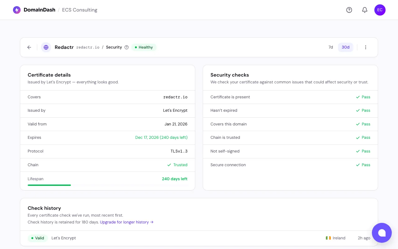 Screenshot of DomainDash