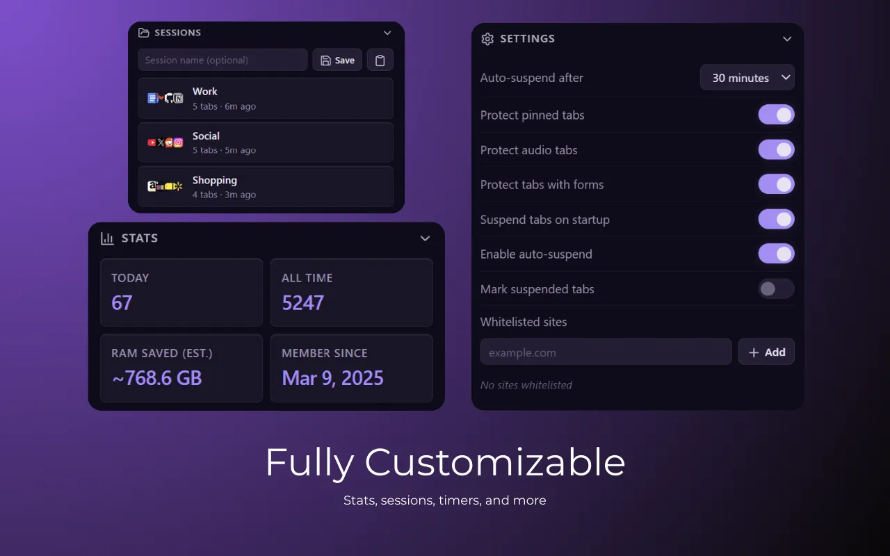 Screenshot of Drowzy - Tab Suspender & Memory Saver