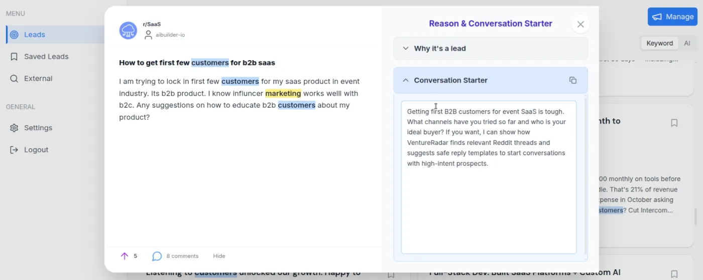 Screenshot of VentureRadar