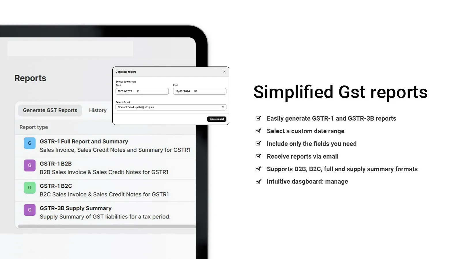 Screenshot of GST Reports & Invoices