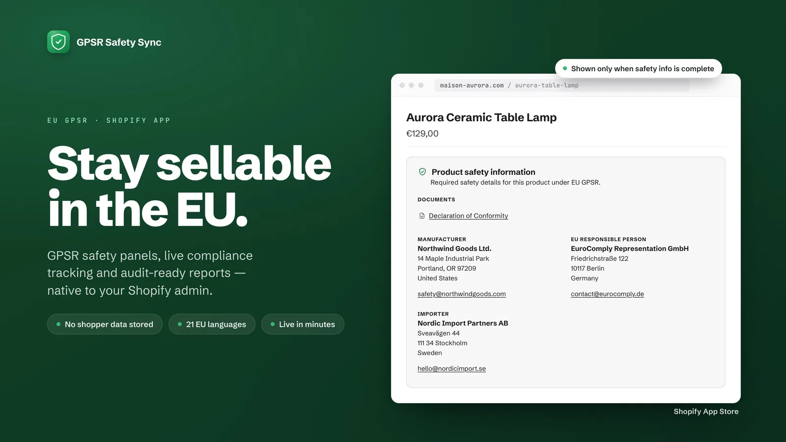 Screenshot of GPSR Safety Sync