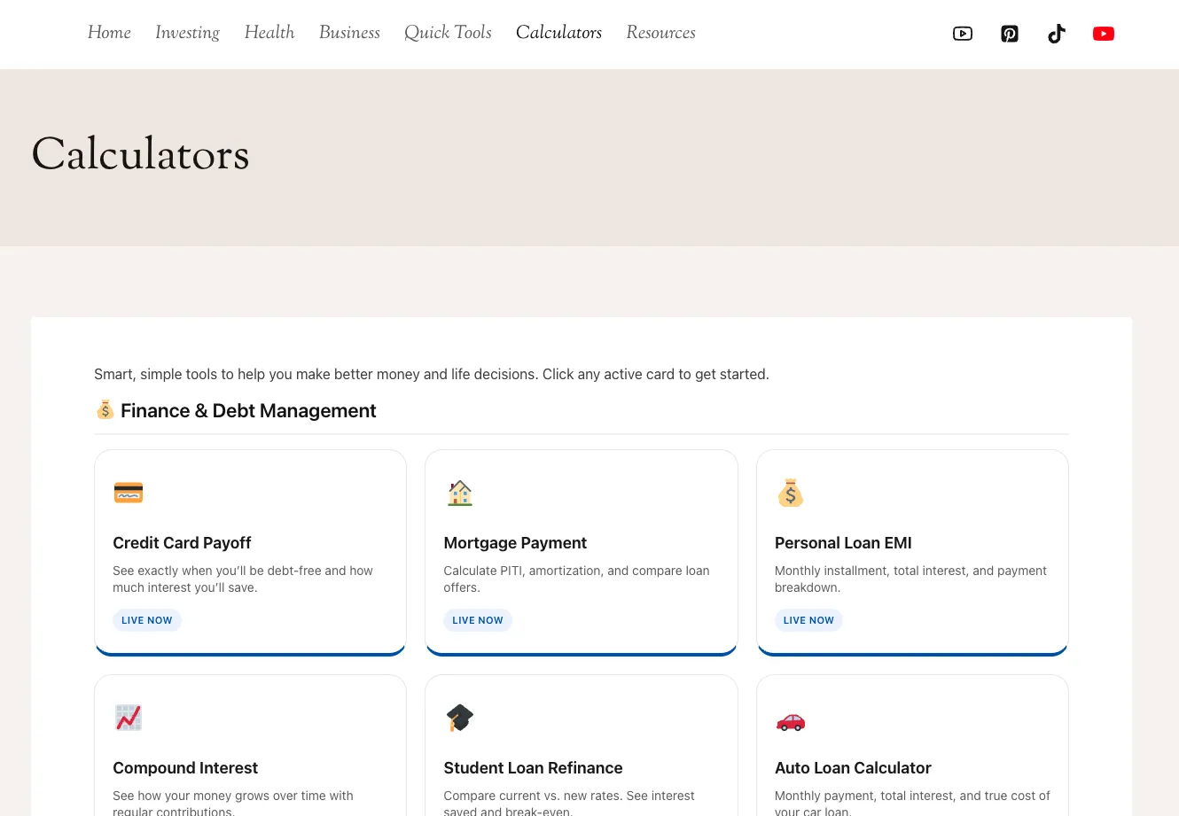 Screenshot of The Shirl Shirl Calculators
